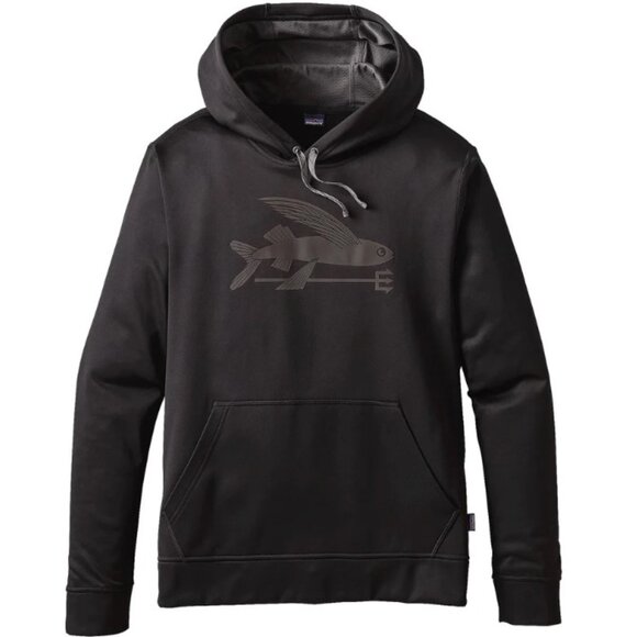 Patagonia Men's Black Flying Fish PolyCycle‎ Pullover Hoody - Size M Medium - Picture 1 of 4